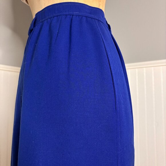 ROYAL BLUE GABERDINE  WOOL SKIRT YSL VARIATIONS - Picture 4 of 8